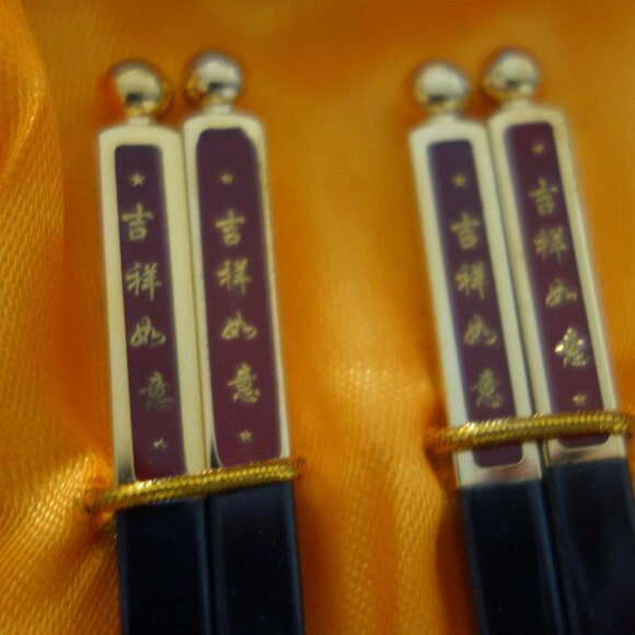 Set of Four(4) Chop Sticks with Fancy Metal Top with Ball Box Included - Picture 3 of 14